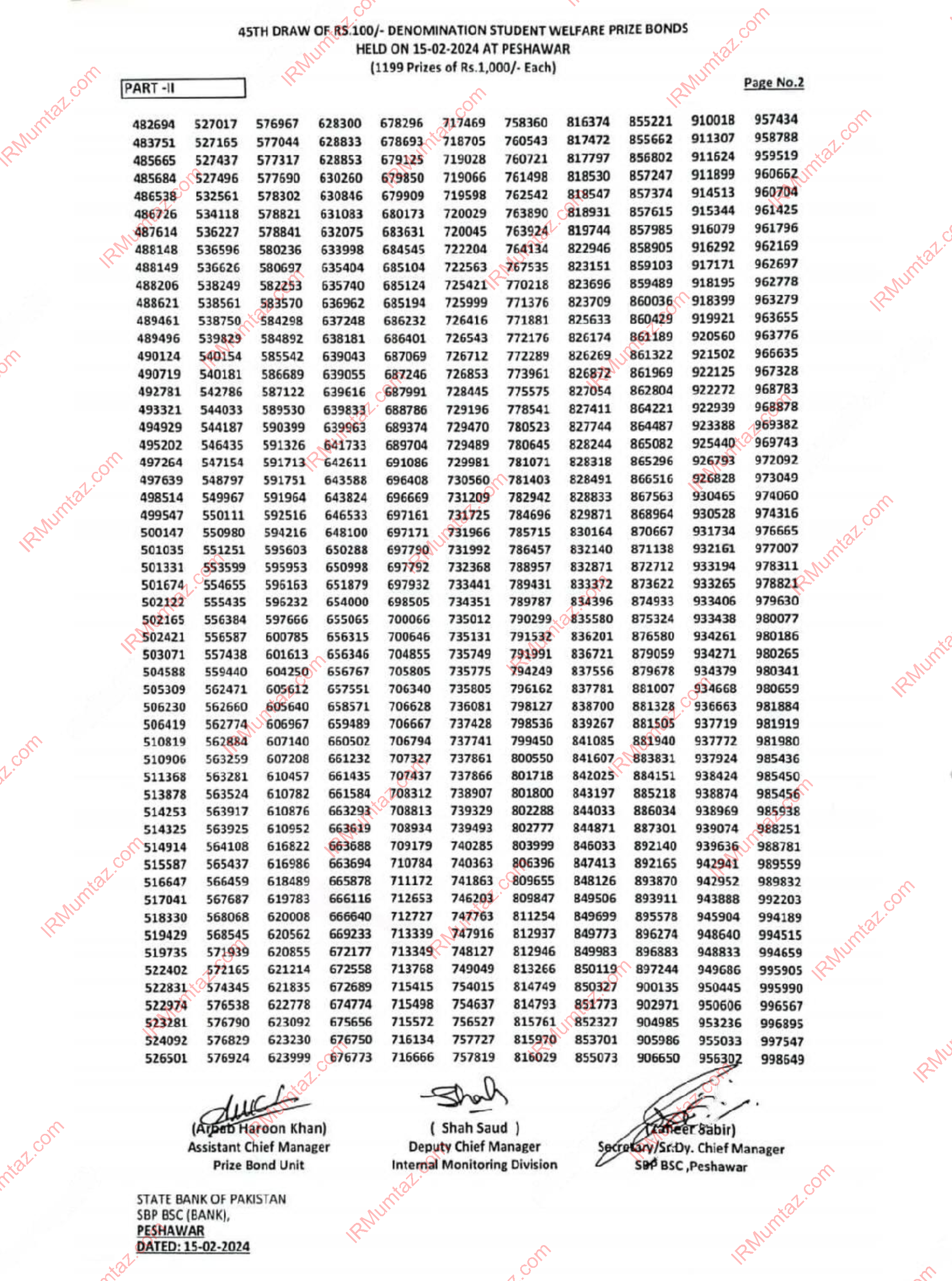 Rs 100 Prize Bond Draw 2024 For The Month Of February 100 Prize